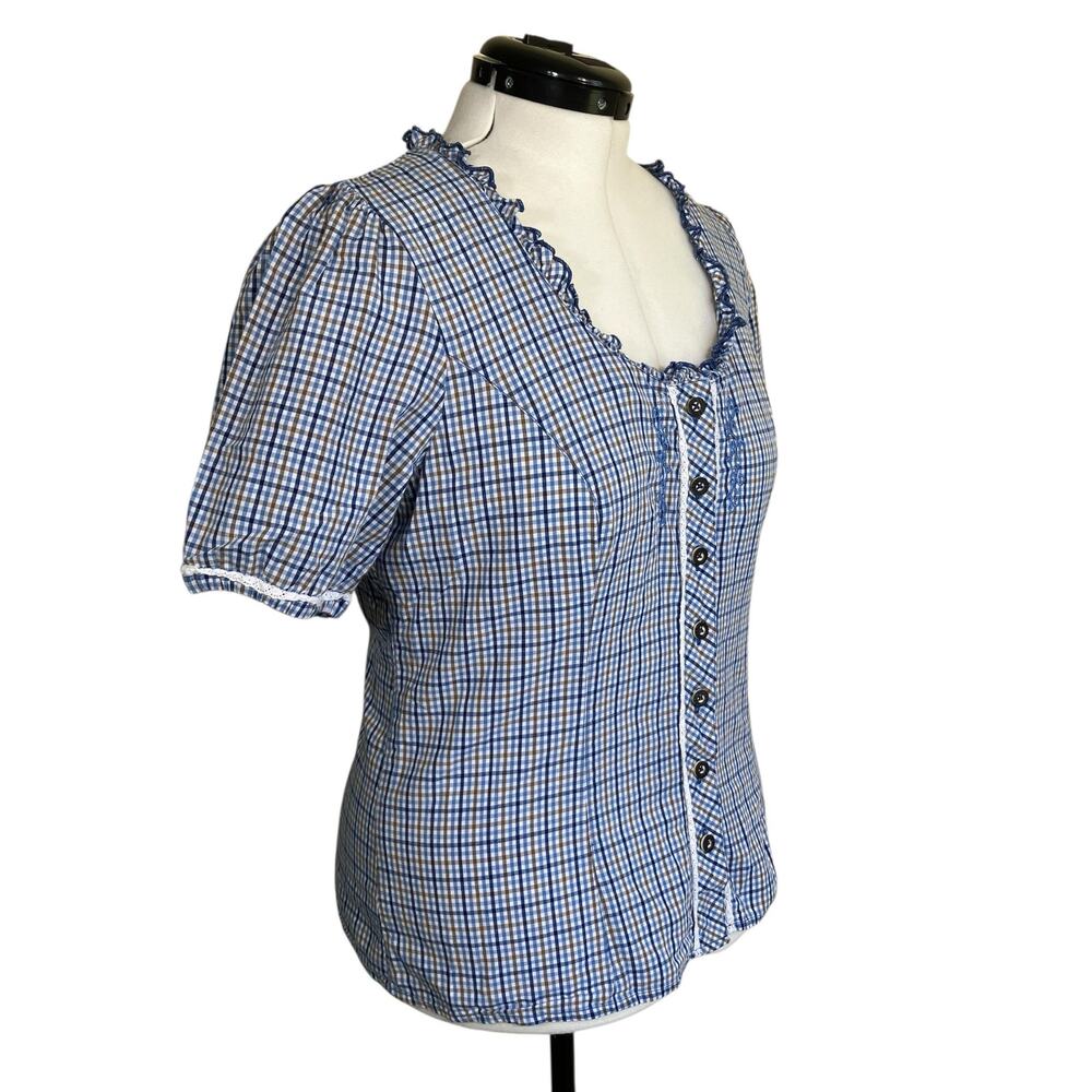 Spieth & Wensky EU 44 Feuerlaune Blue Gingham Trachten Blouse Octoberfest Tyrol - Picture 7 of 16